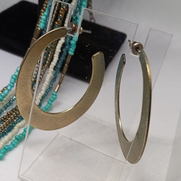 3 Piece Vintage Beaded Necklace, Hoop Earring and Beaded Spring Bracelet Set #19 - Picture 3 of 12